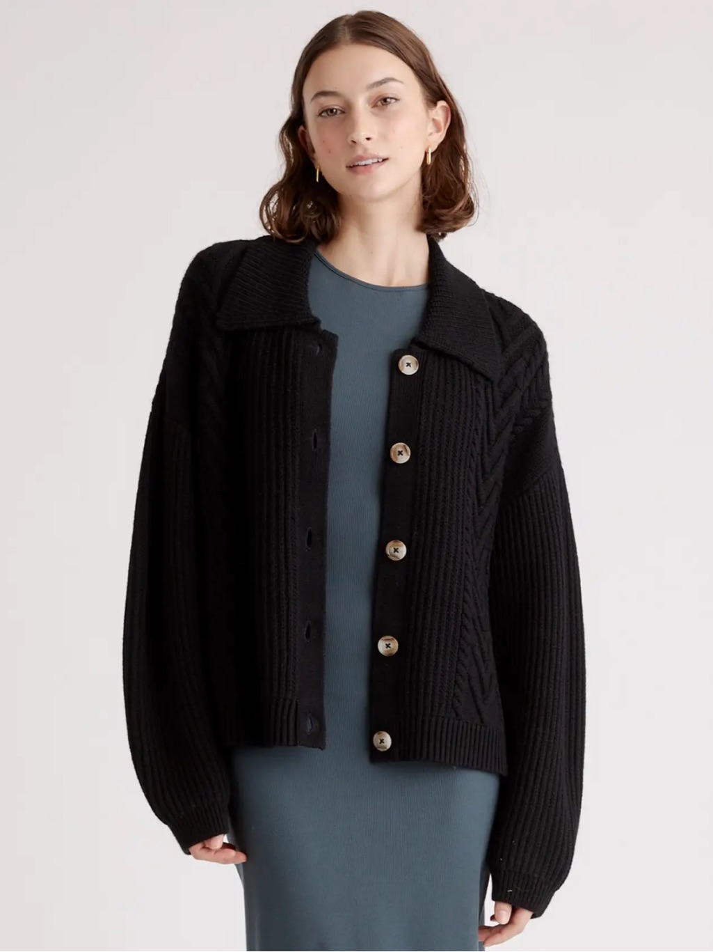 Quince Australian Merino Wool Women’s Collared Cable Knit Cardigan